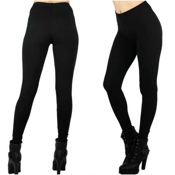 1 LEFT! Buttery Soft Solid Black Stretchy Women’s Lux Leggings - Picture 2 of 3
